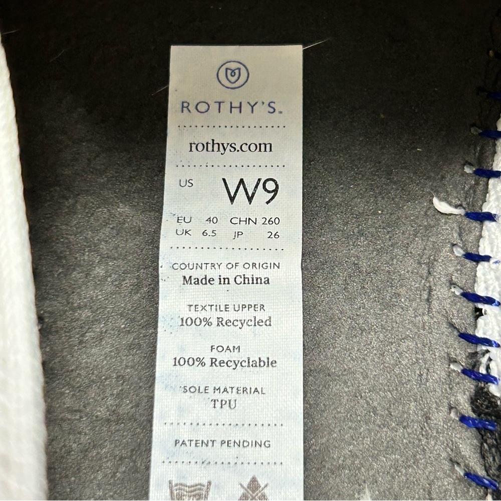Rothy's White Slip-On Sneakers with Blue Insole and Trim - Picture 11 of 12